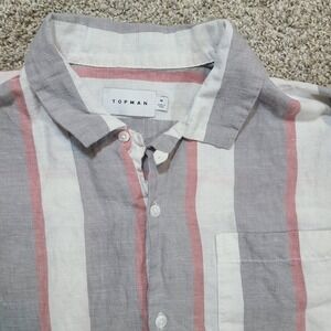 Topman Men's M Vertical Stripe Cotton-Linen Button‎ Up Shirt - Red/Gray/Cream